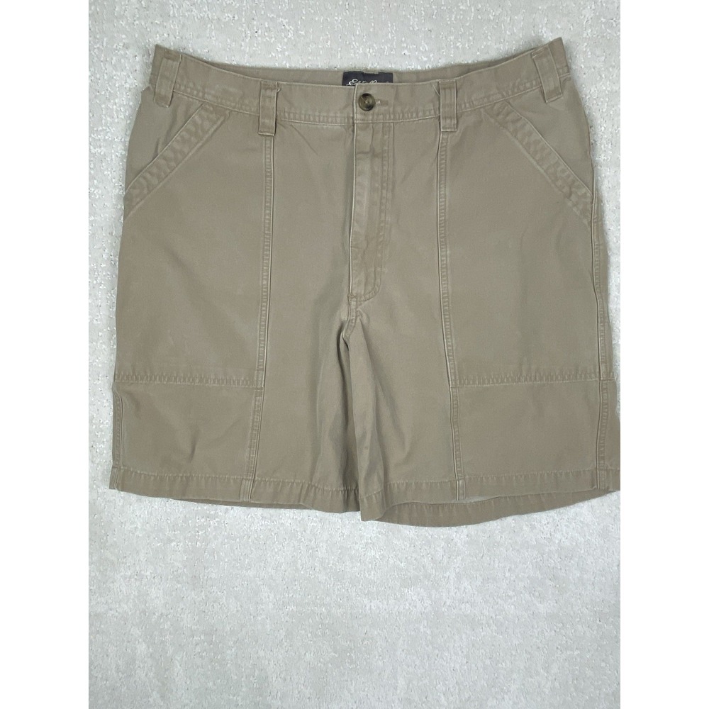 Eddie Bauer Carpenter Shorts Men's 36 Measured 34 Tan Khaki Cotton‎ Flat Front